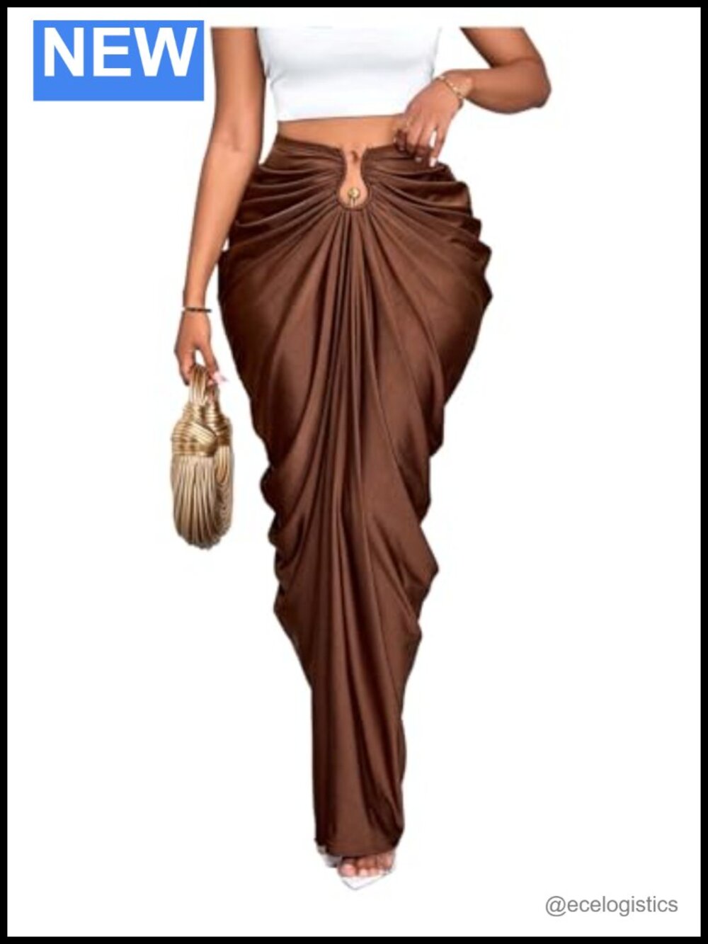Women's Bodycon Fishtail Maxi Skirt Ruched High Waisted